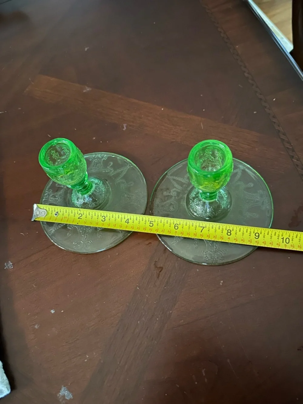 HOCKING GLASS CO. CAMEO or BALLERINA GREEN RARE PAIR 3